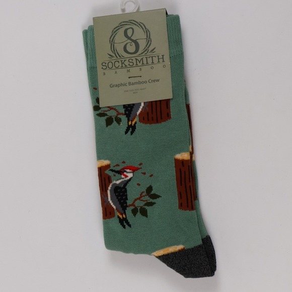 Socksmith Other - Socksmith Mens Woodpecker Graphic Bamboo Crew Socks Green Novelty OS NWT
